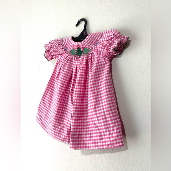 Southern Sunshine Pink Gingham Smocked Holiday Dress Size 9M EUC - Picture 4 of 7